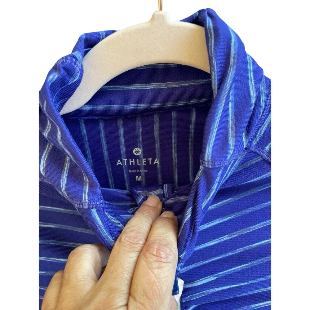Athleta Elite Half Zip Pullover Women's m medium Purple Striped Top 964325-00-2 - Picture 8 of 9